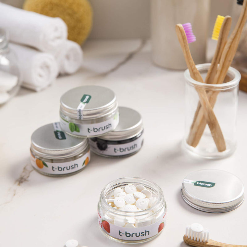[Australia] - T-brush Whitening Travel Toothpaste Tablets Natural Ingredients, SLS Free, Gluten Free, Cruelty Free, Eco Friendly Packaging, Vegan - Orange Flavoured- Fluoride Free- 90 Tablets 
