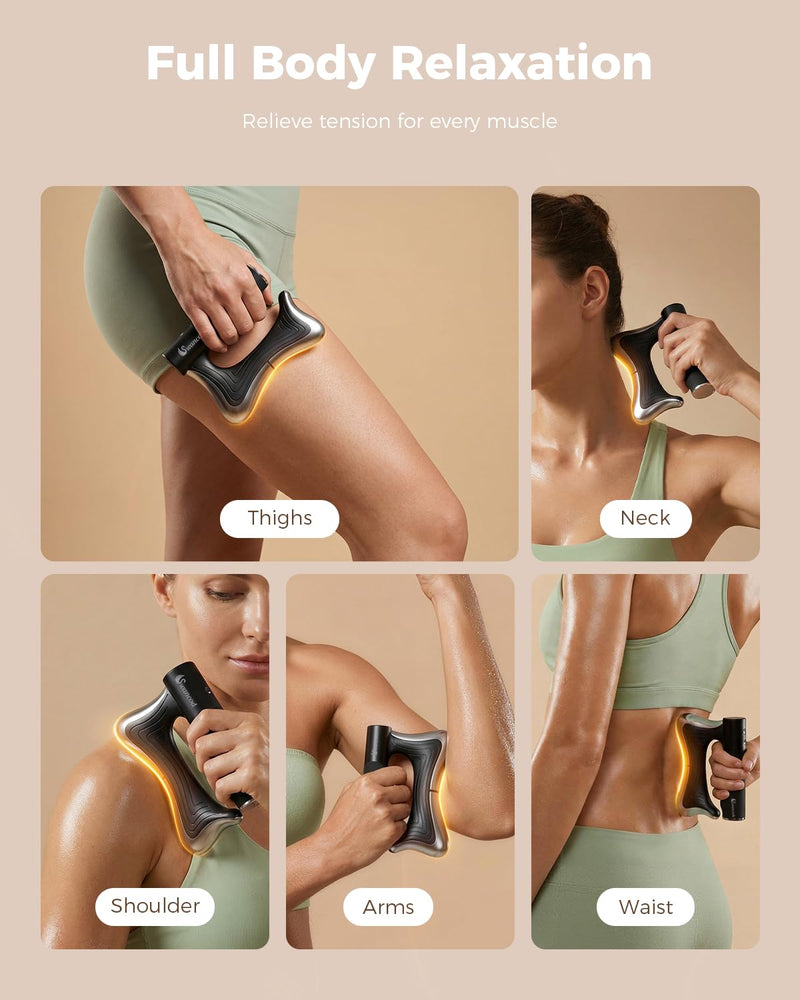 Heated Muscle Scraper, 3 Adjustable Intensity Modes with LED Display, 38-46℃ Warm Therapy & Vibration, Full Body Use Ergonomic Design, Rechargeable Wireless Black