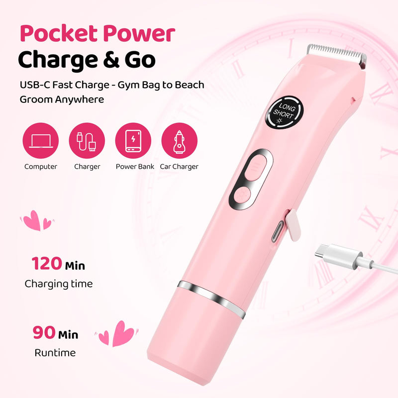 [Australia] - 4-in-1 Bikini Trimmer for Women - Painless Electric Razor for Silk Skin, Cordless Body Shaver 4 Heads, Lady Facial Razor Travel Kit, IPX7 Waterproof, USB-C Charge, Ideal for Teens Brides, Pink 