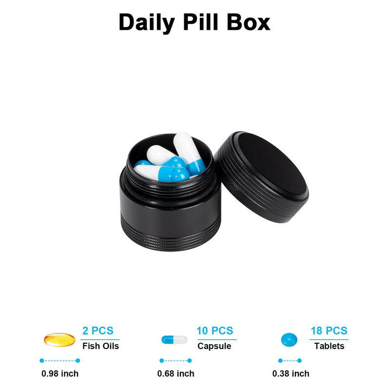 Metal Pill Box Pocket Purse Size Single Aluminum Pill Case for Daily | Waterproof Pill Container Portable Compact Round Medicine Organizer Pill Holder for Medication, Fish Oils Vitamins