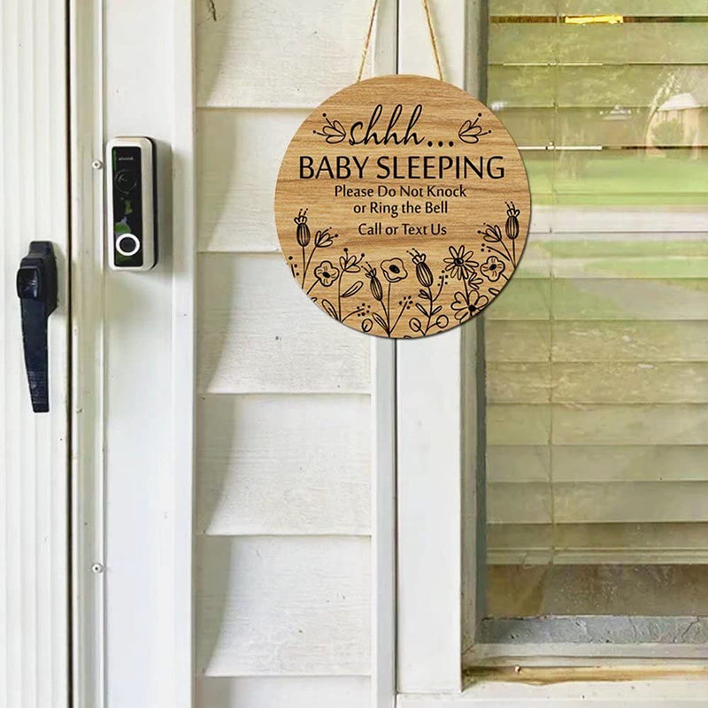 [Australia] - Shhh... Baby Sleeping Hanging Sign Plaque, Do Not Knock Or Ring The Bell, Round Rustic Wooden Door Hanger for Baby Room, Nursery, Kindergarten, Bedroom, Door Knob Door Bell Decor 