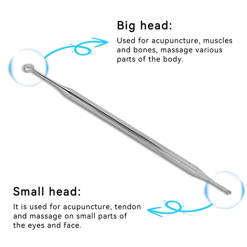 [Australia] - Agatige Dual Head Facial Reflexology Tools, Stainless Steel Face Acupressure Pen Portable Ear Acupuncture Body Point Probe Massage Tool for Deep Tissue(15cm) 15cm 