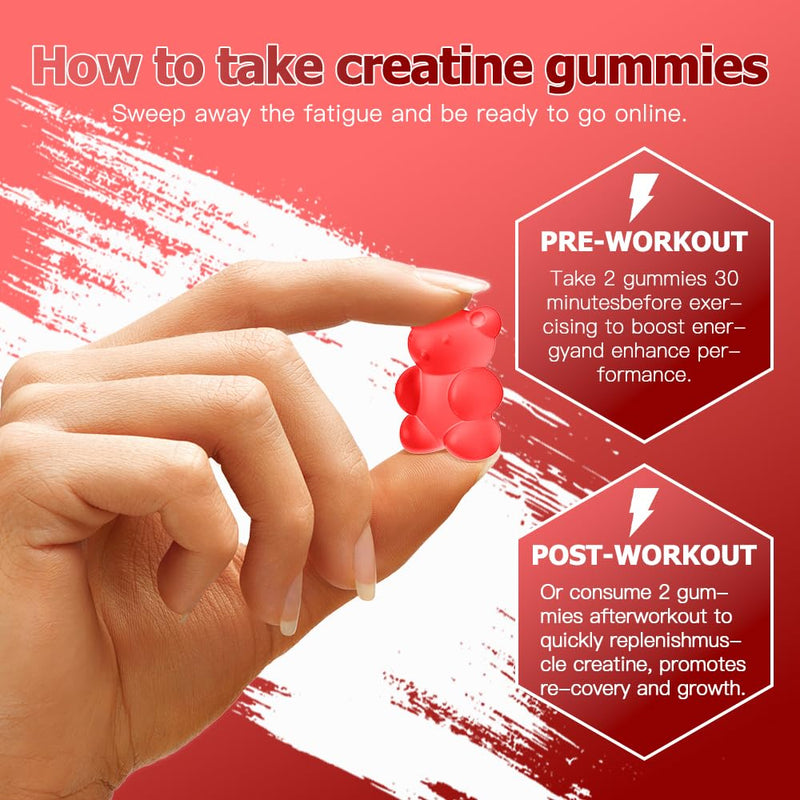 Creatine Monohydrate 5000mg Gummies - Sugar Free Muscle Support Supplement with Electrolytes & Vitamin D3 | Strawberry Flavour Chewable Creatine for Athletes & Fitness Flavor:strawberry 90 count (Pack of 1)