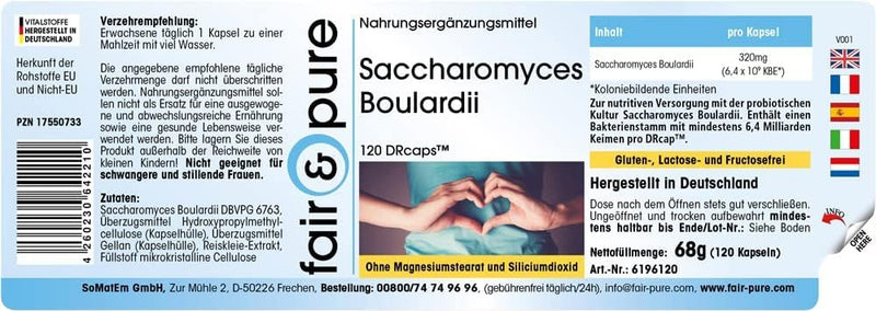[Australia] - Fair & Pure® - Saccharomyces boulardii - 120 capsules - 6.4 billion benevolent yeast colonies in time-release DRcaps 