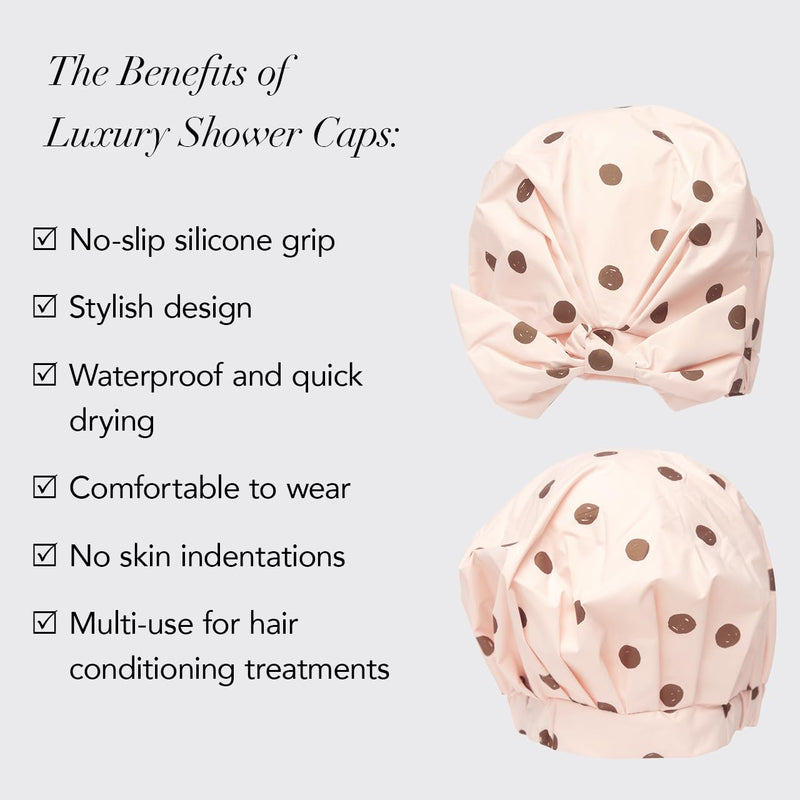 [Australia] - Kitsch Luxury Shower Cap for Women Waterproof - Reusable Shower Cap, Hair Cap for Shower, Waterproof Hair Shower Caps for Long Hair, Non-Slip Cute Shower Cap One Size, Chic Shower Bonnet - Blush Dot 