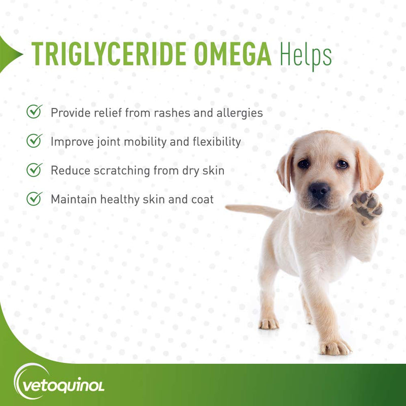 Vetoquinol Triglyceride Omega 3 Supplement for Dogs and Cats, Fish Oil Supplement with EPA and DHA, Promotes Skin, Coat, Joint, and Immune Health, Omega 3 Fish Oil for Dogs and Cats up to 30lbs, 60ct 60 Capsules - PawsPlanet Australia