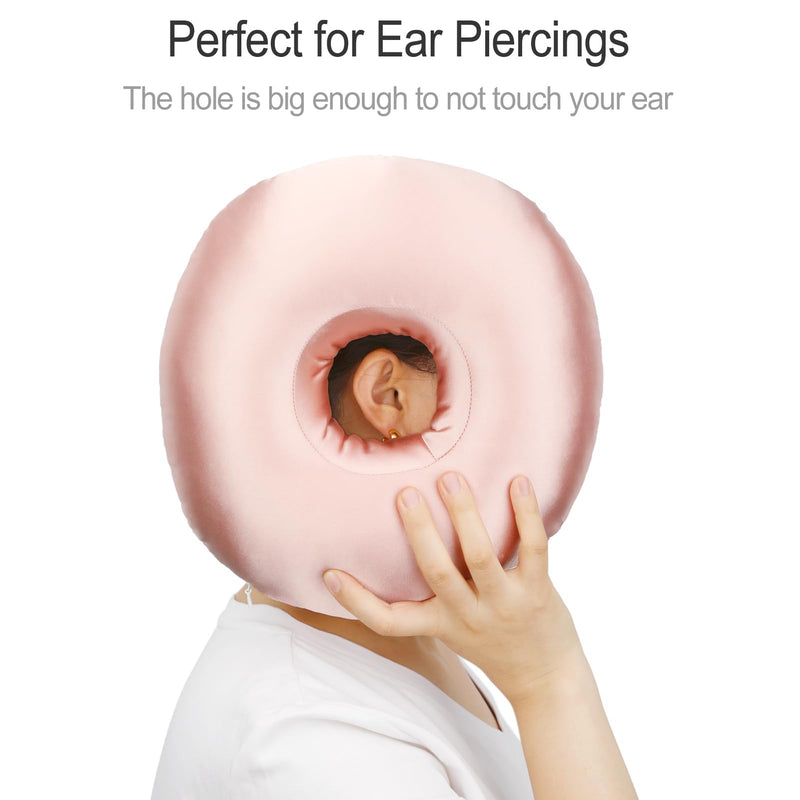 [Australia] - Silky Satin Piercing Pillow Ear Pillows Donut with Hole for Ear Pain CNH Piercing Pain Relief Sleeping Pressure Sore Side Sleepers Smooth Cooling Ear Guard Protector, Coral 