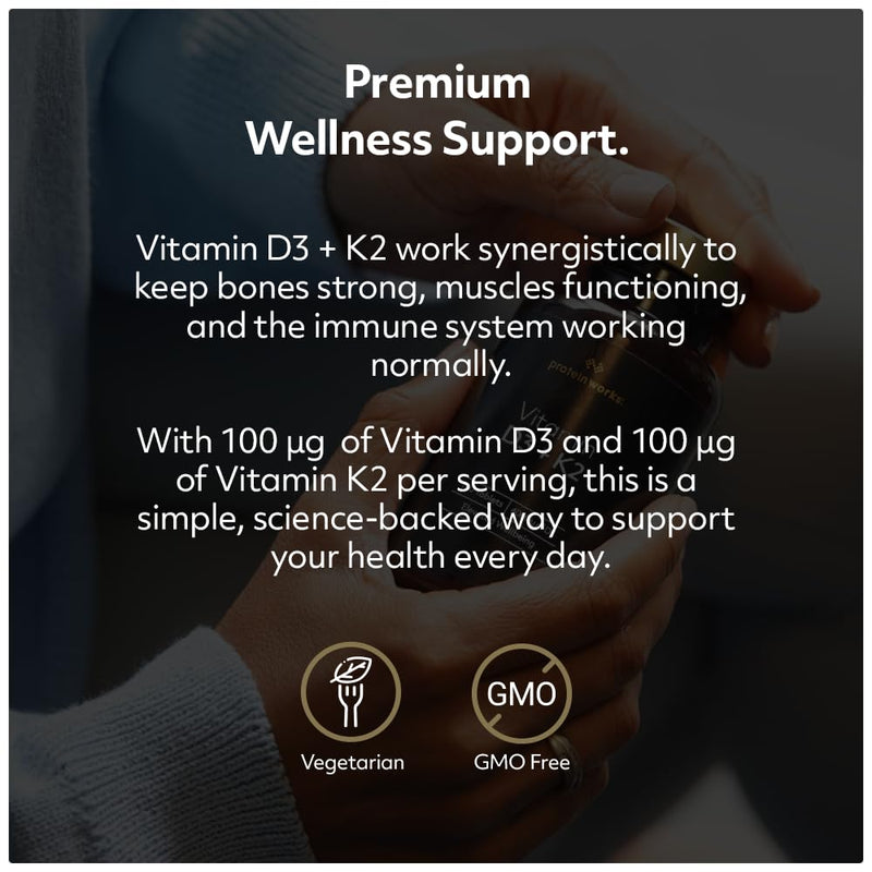 Vitamin D3+K2 - Gold Innovation, 4000IU Vitamin D3, 100μg Vitamin K2, High Potency Vitamin Supplement, Supports Bone Health & Immune System Function, 180 Tablets, 6 Month Supply | Protein Works