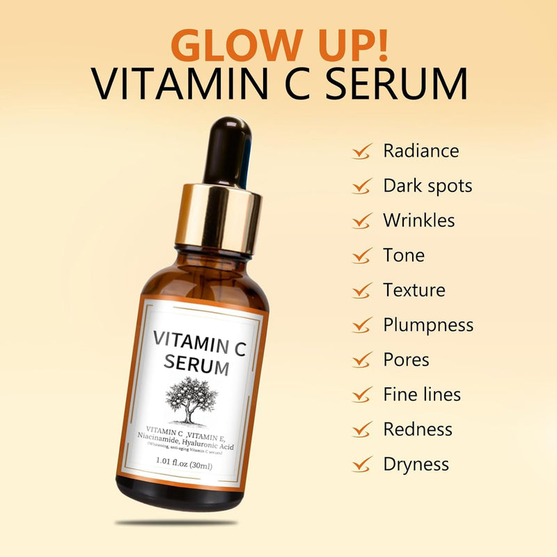 Vitamin C Brightening Serum with Hyaluronic Acid & Vitamin E – Dark & Even Skin Tone for Women (30ml/1.01 fl.oz.)
