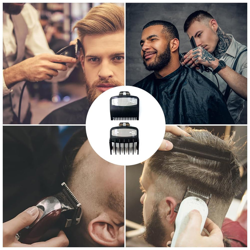 [Australia] - Beard trimmer attachment comb set kit, slide-on combs for clippers, comb attachments set, trimmer attachments attachment comb, for choice of beard trimmer, facial hair trimmer, hairdressing salons, 2 pieces, black 