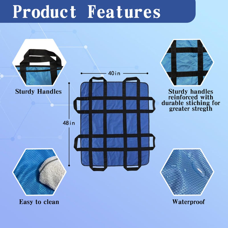 [Australia] - Positioning Bed Pad with Reinforced Handles 48 x 40 inches Washable Multipurpose Transfer Sheet for Lifting & Repositioning Reusable Patient Transfer Board Blanket Draw Sheet Lift Sheet Slide Bed Mat 