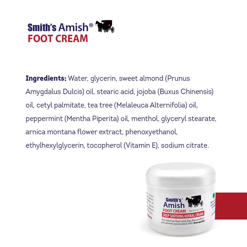[Australia] - Smith's Amish Foot Cream (4 oz.) Deep Soothing Herbal Cream for Intense Foot and Leg Discomfort including Burning, Cramping and Restlessness Sensations 