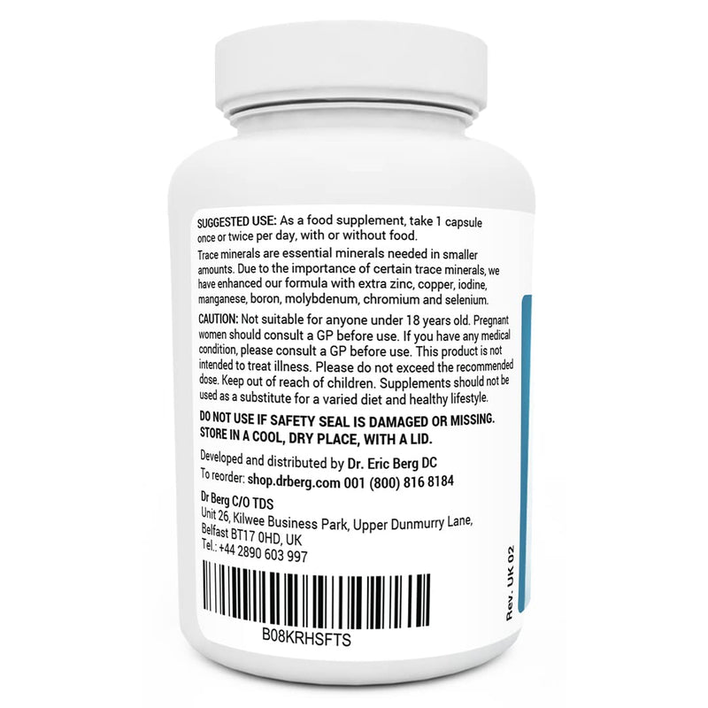 Dr. Berg's Trace Minerals Enhanced Complex - Complete with 70+ Nutrient-Dense Health Mineral - 100% Natural Ingredients - Dietary Supplements - 60 Capsules