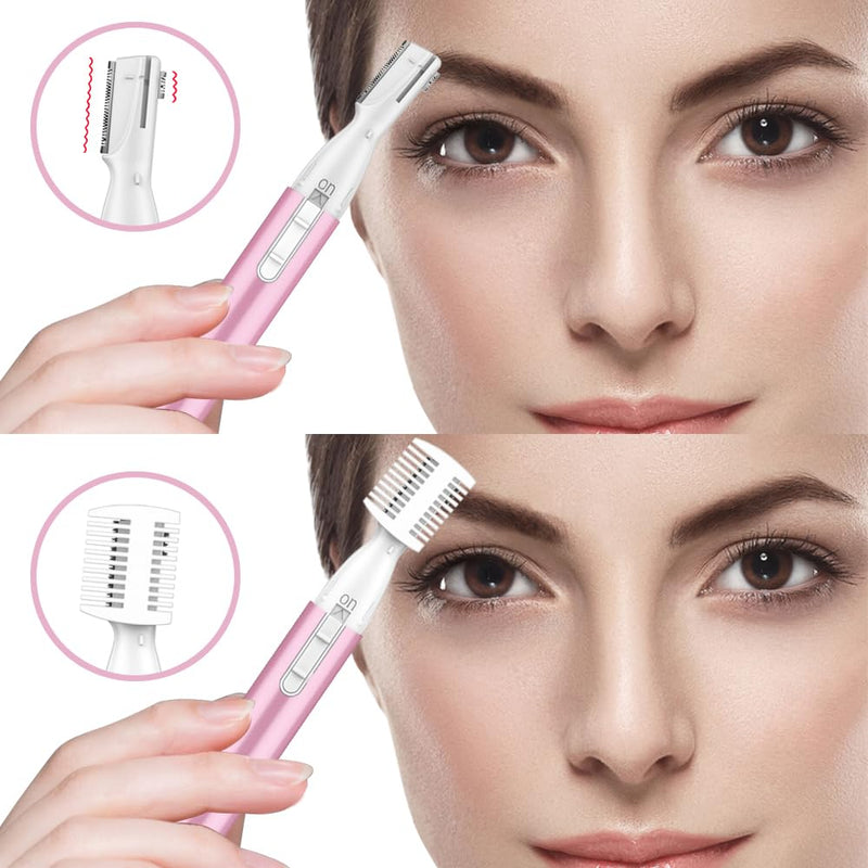 [Australia] - Funstant Precision Eyebrow Razor Battery Operated Eyebrow Trimmer for Face, Electric Facial Hair Trimmer for Women with Comb for Chin and Neck, No Pulling, Painless Pink Pink 