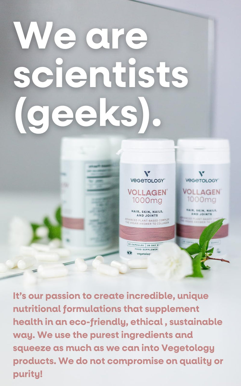 Vegetology Vollagen, Vegan Collagen Supplements for Women, and Men, Plant Based Complex, Amazing Skin Hair and Nails Vitamins, Vegetarian Protein, Joint Care, 1000mg, 60 Tablets, UK Made