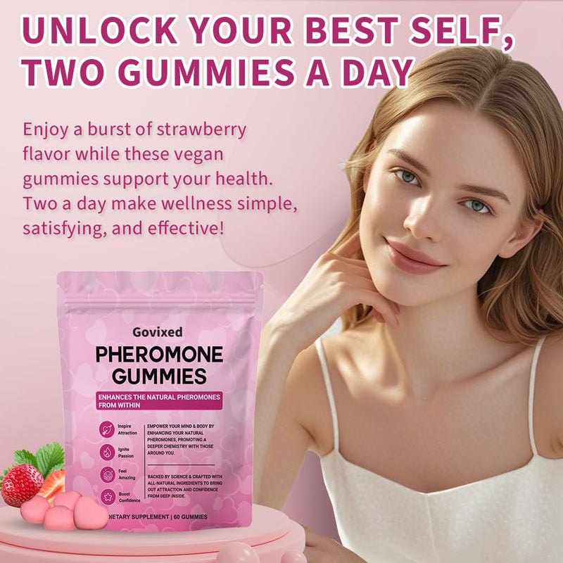 Pheromone Gummies, Premium Feminine Balance Gummies for Women's Health & Wellness, Strawberry Flavor -60 Gummies -30 Servings