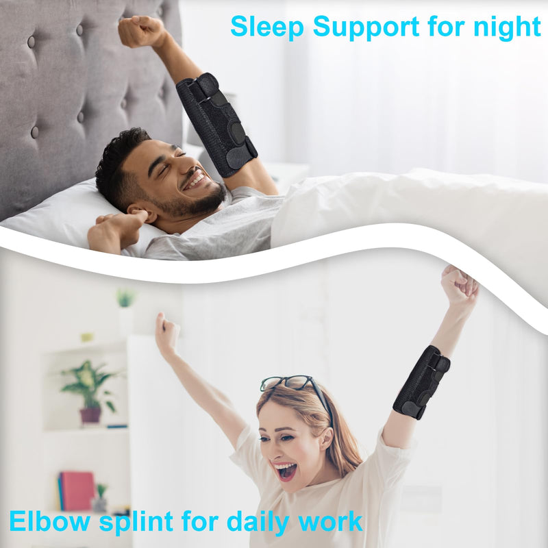 Elbow Brace for Ulnar Nerve Entrapment, Adjustable Cubital Tunnel Brace with 2 Removable Metal Splint for Sleeping, Elbow Immobilizer for Cubital Tunnel Syndrome, Ulnar Nerve Brace for Women & Men S/M