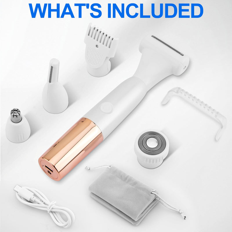 [Australia] - 5-in-1 Bikini Trimmer for Women, IPX7 Waterproof Rechargeable Electric Razors Shaver, Cordless Body Hair Trimmer with LED Display for Nose Eyebrows Beard Underarm Leg Arm, Easy Cleaning Grooming Kit 