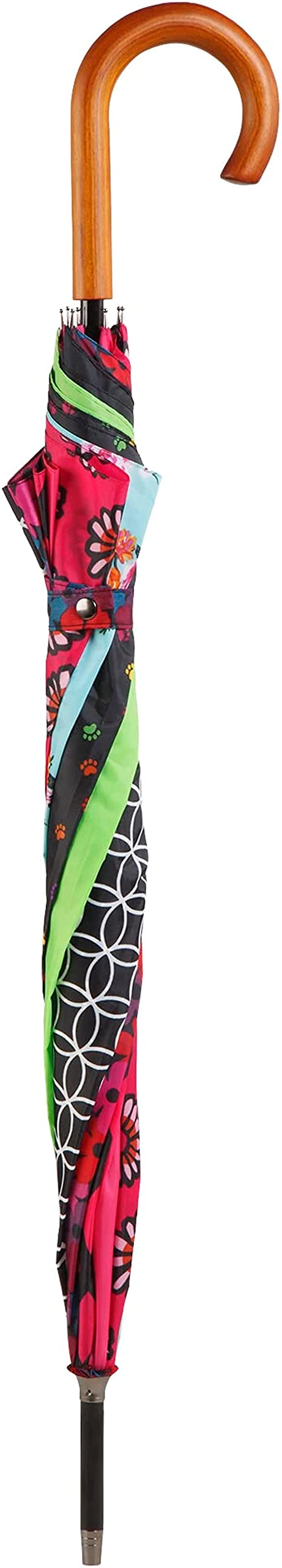 Totes Auto Open Water Repellent Stick Umbrella with Classic Wood J Hook Handle