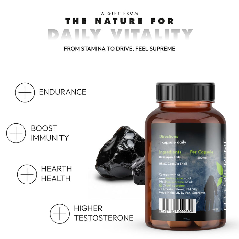 Himalayan Shilajit Capsules - 100% Pure and Natural, Tasteless - Rich in Trace Minerals, Iron, Fulvic and Humic Acid - Shilajit Supplement - 60 x 400mg