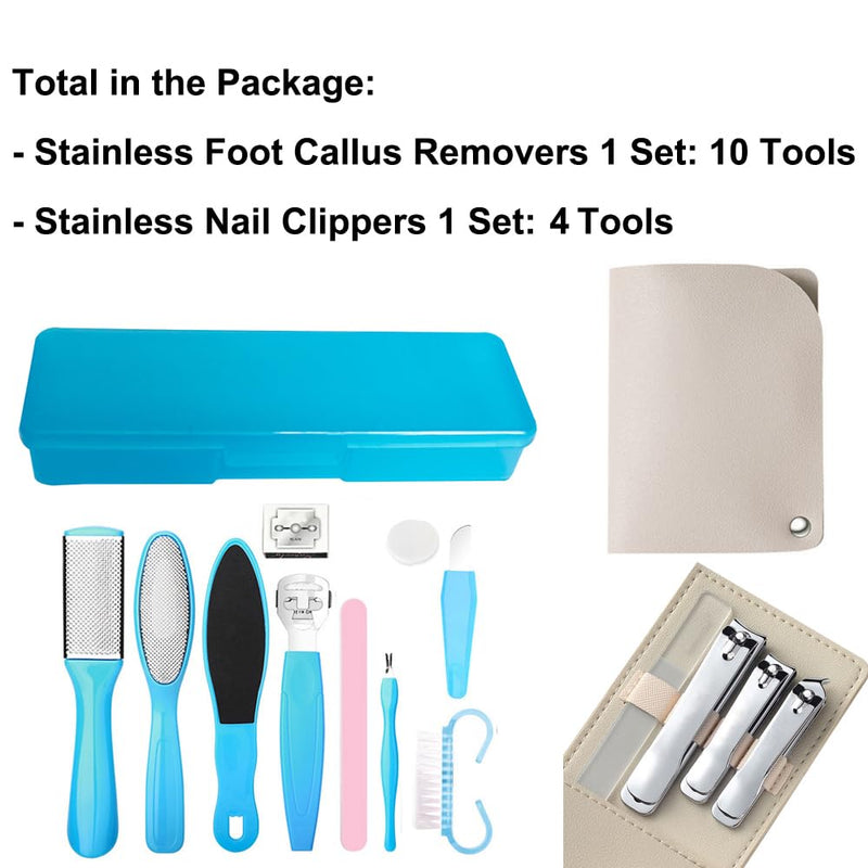[Australia] - Stainless Callus Removers Set Foot File Pedicure Tools Kit for Feet Nail Clippers Set Fingernail Clipper Toenail Clipper Nail Care Tool with Travel Case for Men Women 
