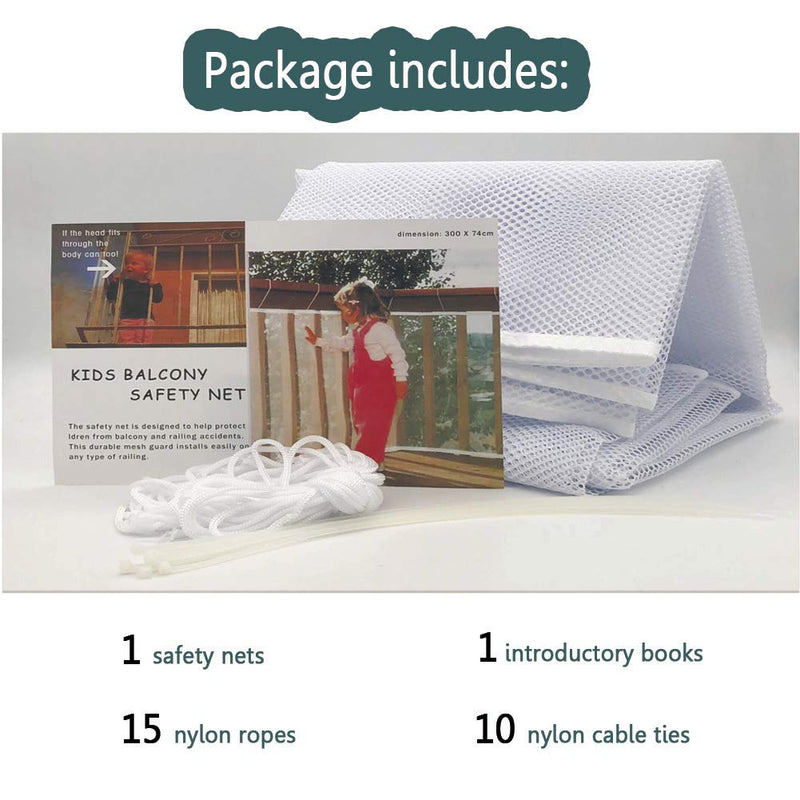 [Australia] - Child Safety Rail Net for Balcony, Patios, Railing and Stairs. Security Guards for Kids/Pet/Toy Both Indoors and Outdoors. 10ft x2.5ft, Sturdy Mesh Fabric Material. (White) White 