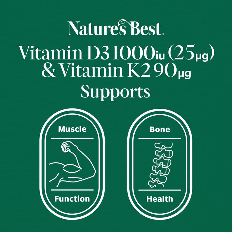 Nature's Best Bone & Immune Boost - High Strength Vitamin D3 1000iu & K2 90µg - Optimal Support for Bones, Teeth, and Immune Function - UK Made - 60 Capsules (2 Months' Supply)