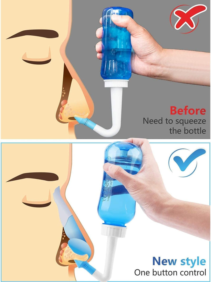 Neti Pot,Sinus Rinse Kit,Neti Pot Sinus Rinse,300ml Neti Pot Sinus Rinse Kit with 60 Packets Nasal Wash Salt and Thermometer Sticker, Nasal Sinus Rinse Kit for Adult & Kid (300ml)