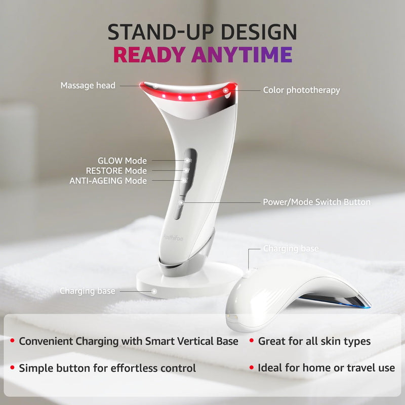 [Australia] - Red Light Therapy for Face and Neck, Renewal Face Lift Device with Vibration Tech, 3 in 1 Face Massager Tool with Thermals, True Beauty Glow Facial Sculptor for Wrinkles, Double Chin (White) 