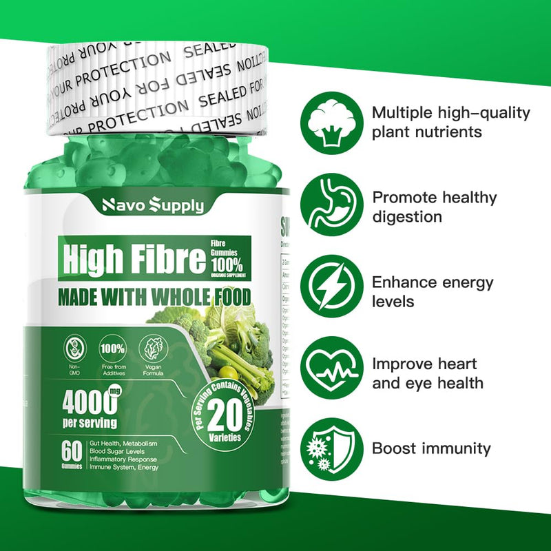 Vegetable Fibre Gummies 60 Pieces: Boost Fibre Intake + Multi-Nutrient Support，additive-Free 60 count (Pack of 1)