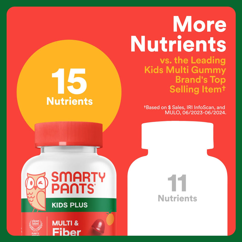 [Australia] - SmartyPants Kids Multivitamin & Fiber Gummies: Prebiotic Fiber to Support Kids Digestion with Vitamin D3, C, Vitamin B12, B6, A, Zinc, Biotin, Folate, Three Fruit Flavors, 90 Count (30 Day Supply) New Formula 90 Count (Pack of 1) 