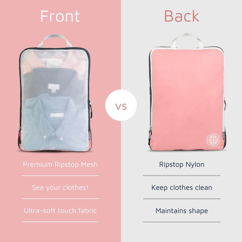 TRIPPED Travel Gear Large Compression Packing Cubes with Mesh 6-Piece Set | See-Through Mesh Organizers Maximize Space While Keeping Clothes and Travel Gear Organized and Easy to Find Dusty Rose