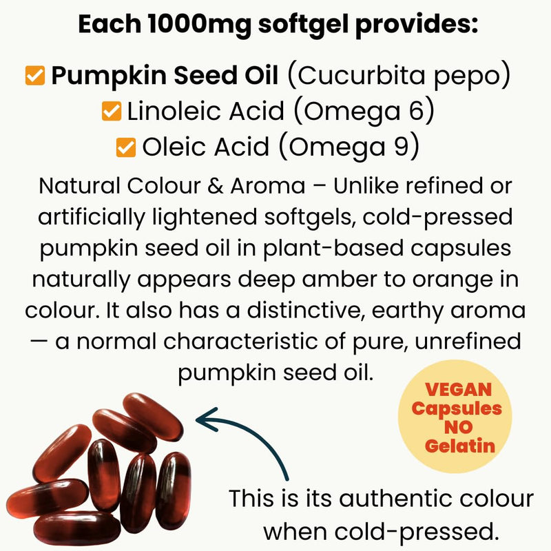 Pumpkin Seed Oil Capsules – 3000mg Daily Cold Pressed Pumpkin Seeds – Vegan Softgels for Prostate & Bladder Support – Omega 6 & 9-120 Capsules 120 count (Pack of 1) Pumpkin Seed Oil