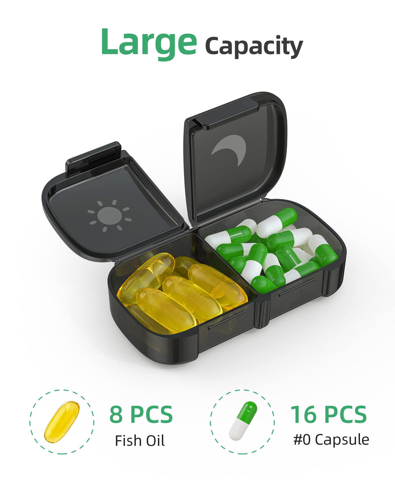 [Australia] - PULIV Extra Large Weekly Pill Organizer 2 Times a Day, One-Side Open Pill Box 7 Day for Easy Filling, Black Privacy Protection AM PM Pill Case for Vitamins, Medication, Supplements, Fish Oils Black 