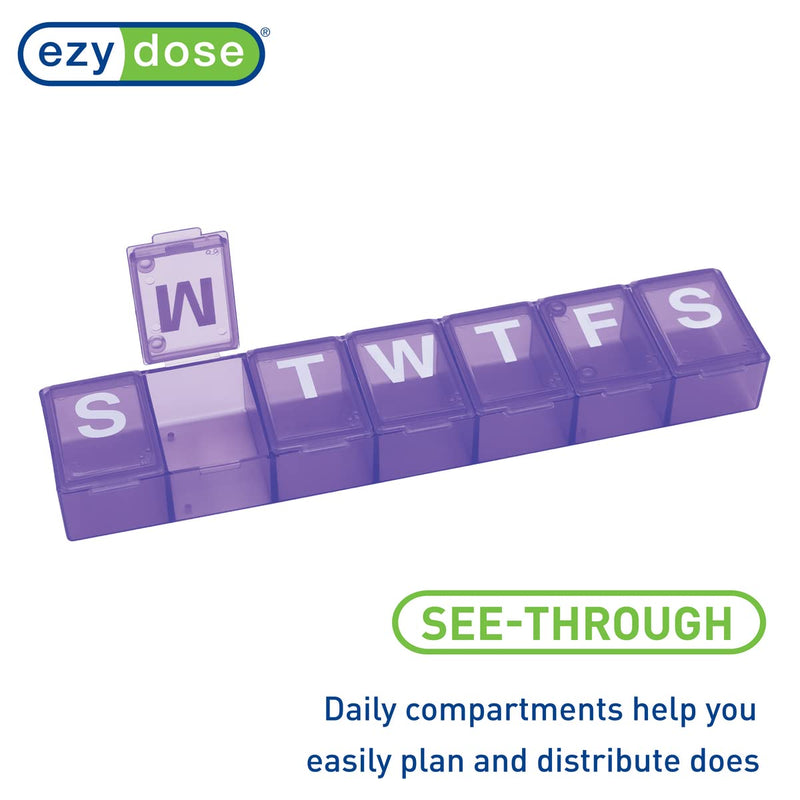 Ezy Dose Weekly (7-Day) Pill Organizer, Medium Planner, Purple, BPA-Free | Compact Daily Vitamin & Supplement Medicine Case, Pop Up Compartments, Convenient and Easy to Use, Travel-Friendly, BPA-Free