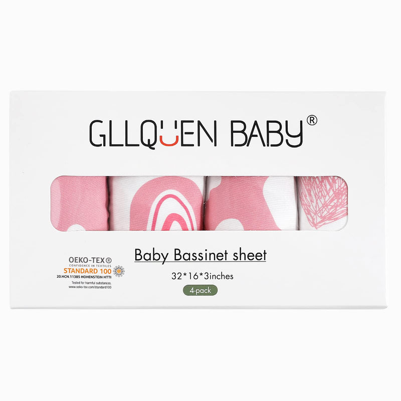 [Australia] - Gllquen Baby Bassinet Sheets 4 Pack, Breathable Cozy Fitted Mattress Sheet, Elastic Travel Crib Fashionable Floral Pattern, Standard Cradle Safe Sheets for Baby Boy Girls 32"X16"(Love) Love 