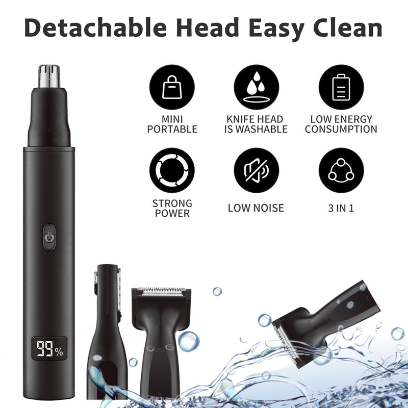 Nose and Ear Hair Trimmer for Men - Rechargeable Eyebrow Face Shaver - Nasal Hair Clippers 3 in 1 Painless Eye Brow Facial Hair Beard Razor for Sideburns Dual-edge Blades 6500 RPM Easy Cleansing