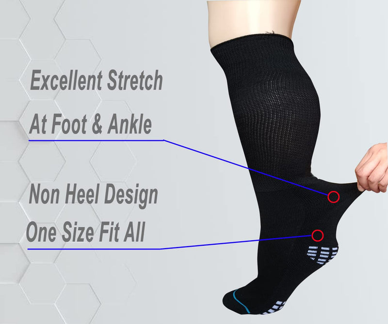 [Australia] - Extra Width Socks For Bariatric Diabetic For Men Women, Cast Lymphedema Socks for Swollen Foot Ankle 2 Pairs One Size Black 