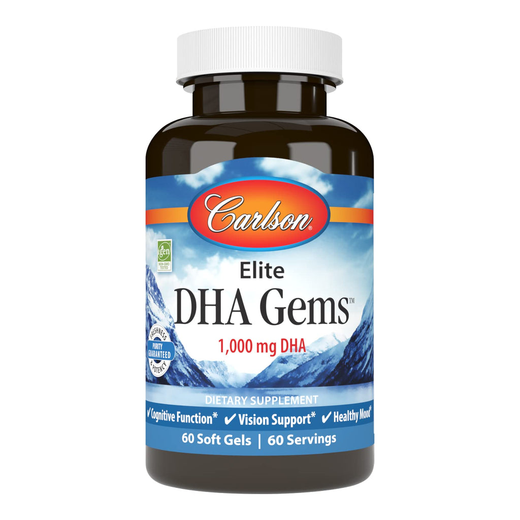 Carlson - Elite DHA Gems, 1000 mg DHA, Wild Caught, Sustainably Sourced, Brain Function & Healthy Vision, 60 Softgels 60 Count (Pack of 1)