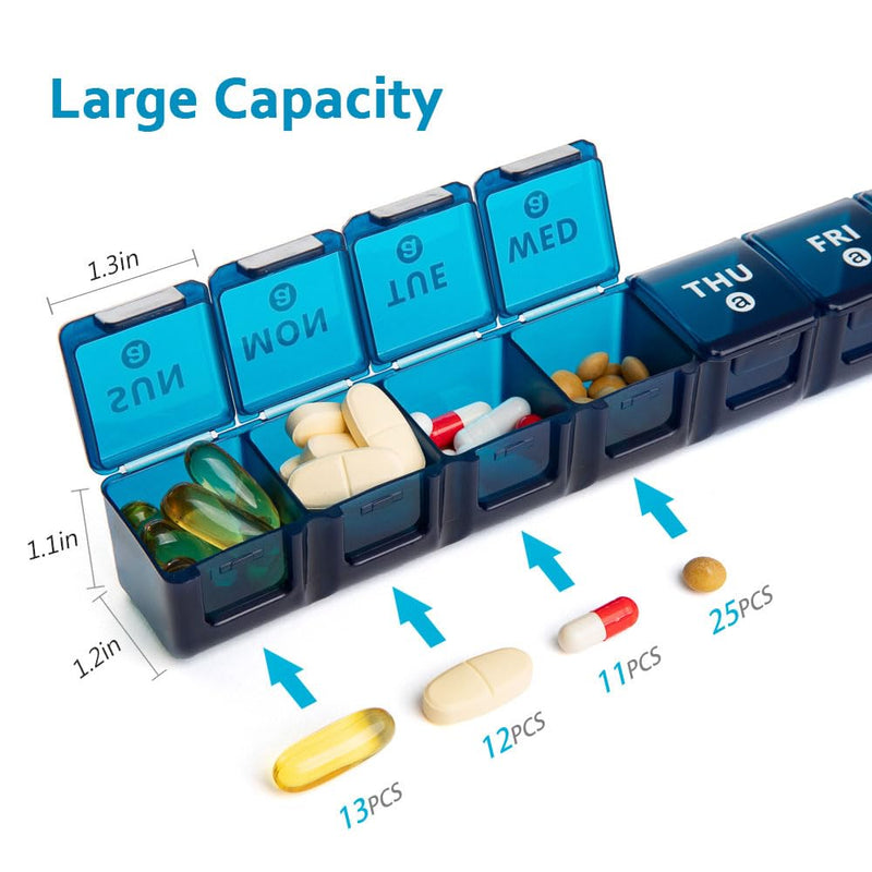 [Australia] - 2-Pack Weekly Large Pill Organizer for Travel, 7 Day Pill Boxes and Organizer, Big Compartments Pill Case AM PM,14 Day XL Medication Organizer Dispenser for Fish Oils, Vitamin Holder Supplement Blue-purple 