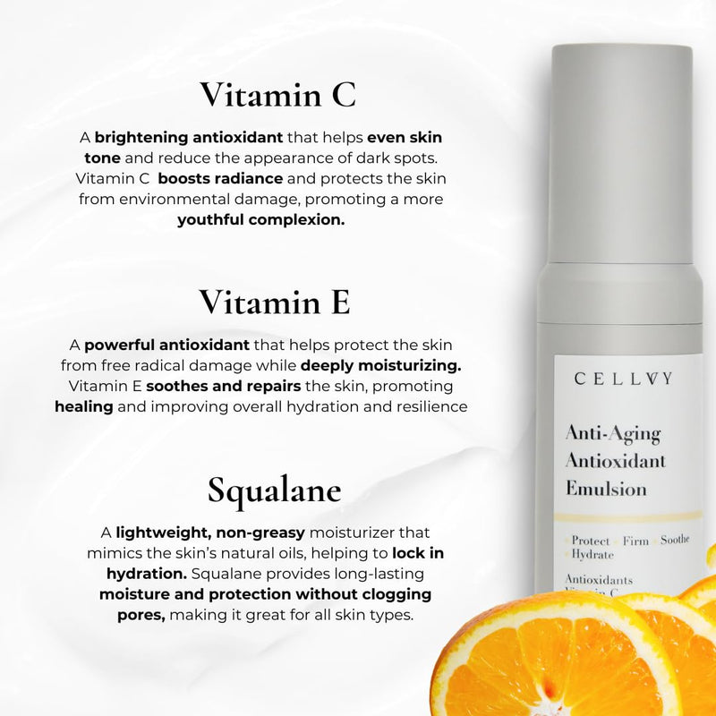 Anti-Aging Antioxidant Emulsion with Hyaluronic Acid, Vitamin C & E, Korean Taiwanese Skincare, Firming & Hydrating Face Lotion, Smooths Fine Lines & Wrinkles and Boosts Collagen Production