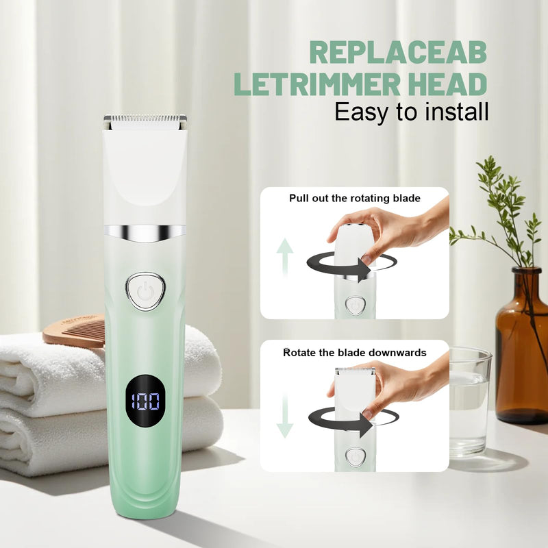 [Australia] - 3-in-1 Painless Bikini Trimmer for Women - Electric Pubic Hair Shaver with Ceramic Blade, Wet/Dry USB Razor for Underarm/Leg/Body, Rechargeable Ladies Grooming Kit 