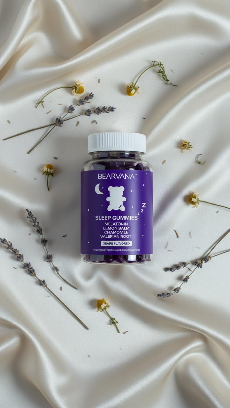 BEARVANA Melatonin Gummies, Sleep Support Gummies with Lemon Balm, Grape Flavor, Chamomile & Valerian Root, Night time Relaxation & Rest Support | 60 Gummies