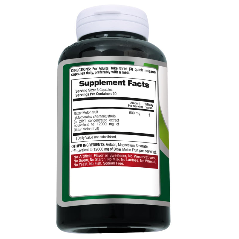 [Australia] - FITO MEDIC'S Lab | Bitter Melon Extract 600 mg (20:1 Concentrate) per 3-Capsule Serving | Derived from 12,000 mg Whole Fruit | 180 Count 
