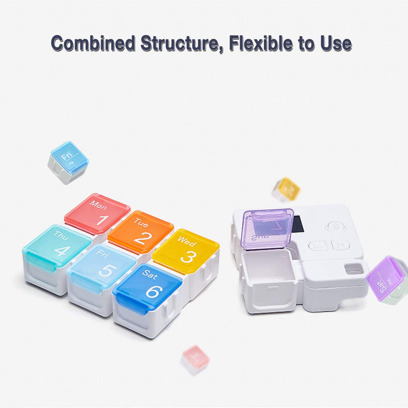7 Days Pill Dispenser Organizer with Reminder Alarm - CozyCabin Portable Travel Vitamins Medicine Box Case(Rainbow) 7 Compartments with Alarms