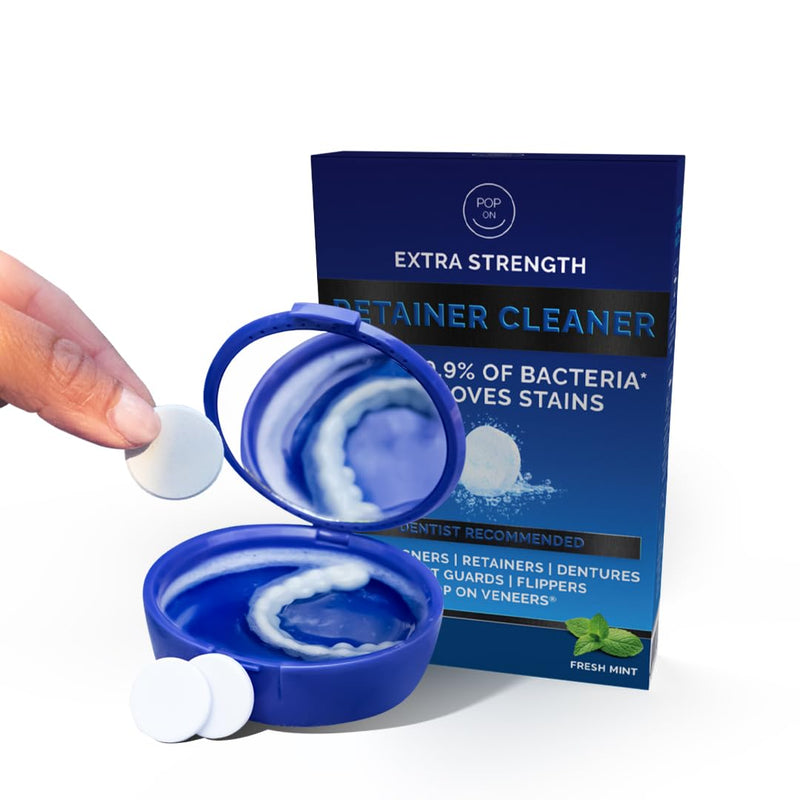 [Australia] - Retainer Cleaning Bundle by Pop On - 30 Retainer Cleaner Tablets, 1 Aligner Cleaner Fresh Foam, 1 Soft Bristle Toothbrush, 1 Mirror Case for Mouth Guards, Night Guards, Invisalign, Veneers, Dentures 