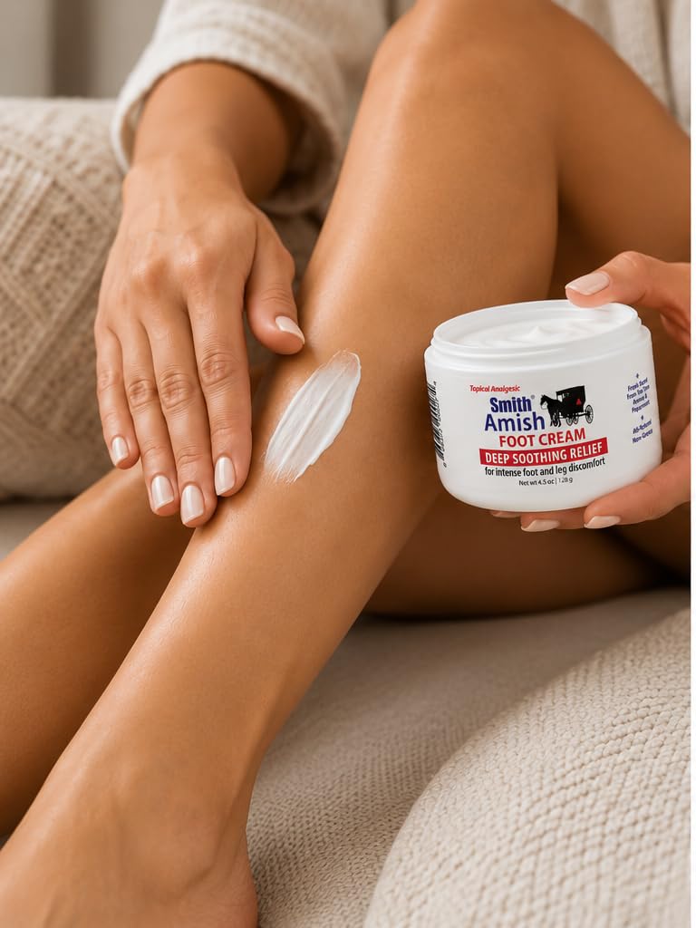 Smith Amish Foot Cream, Deep Soothing and Calming to Foot and Legs. 4.5 oz | Refreshing Hydration for Dry, Tired Feet & Legs - Tea Tree, Peppermint & Botanical Comfort Blend