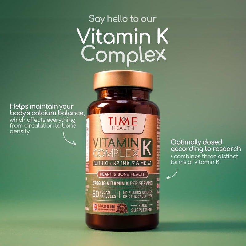Vitamin K Complex | High Strength 6700ug Per Serving | 60 Capsules | Triple Mix K1 + K2 (MK-7 + MK-4) | Heart & Bone Support | Additive Free | UK Made to GMP Standards | Vegan (60 Count (Pack of 1)) 60 count (Pack of 1)