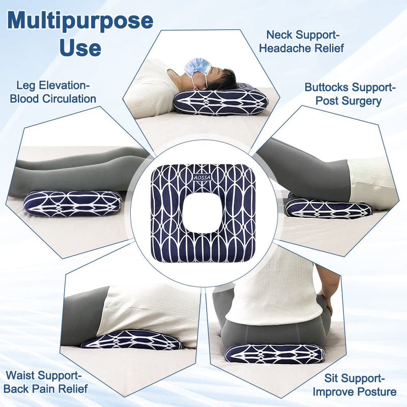 [Australia] - AOSSA Donut Pillow for Bed Sores, Pressure Relief Butt Cushions, Medical Sacral Square Donut Cushion, BBL Pillow for Sleeping, Bed Sore Prevention Pad, Long Sitting Tailbone Pain Navy Blue 