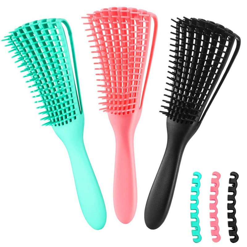 Hair Brush for Afro American/African Textured 3a to 4c Hair, Detangling Brush for Women's Knots, Wet/Dry/Oil/Thick/Long Hair, 4 pcs (Black+3 pcs) Black+3 pcs